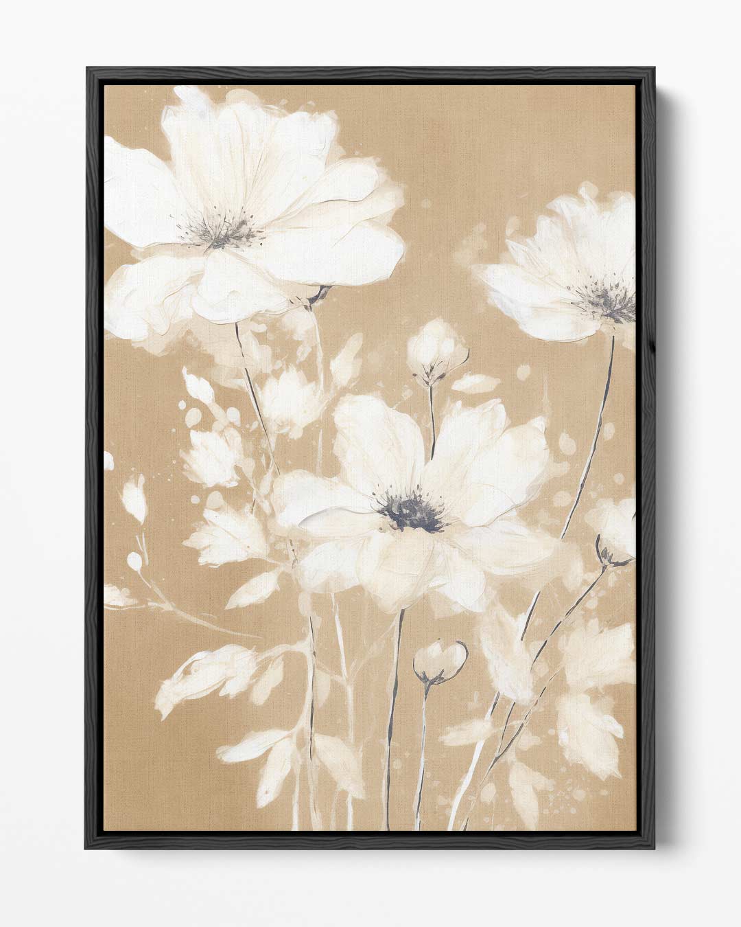 Zachte Bloemenpracht op Bruine Achtergrond Kunstwerk-canvas-dibond-plexiglas-wanddecoratie-WallArtistic