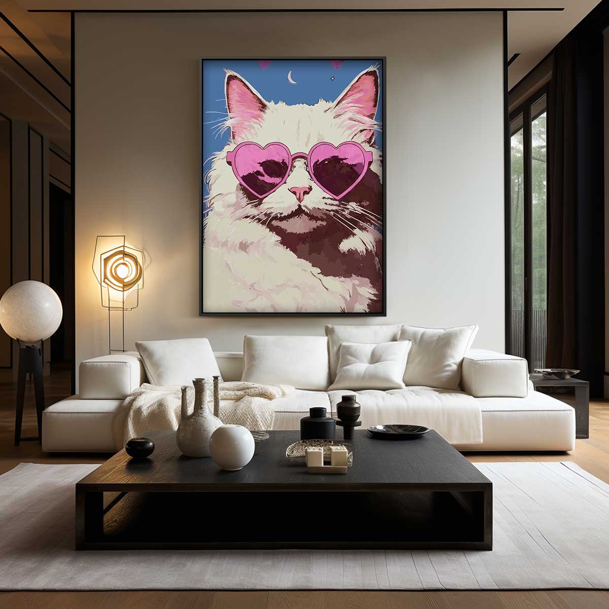 Cool Cat in Heart Sunglasses Kunstwerk-canvas-dibond-plexiglas-wanddecoratie-WallArtistic
