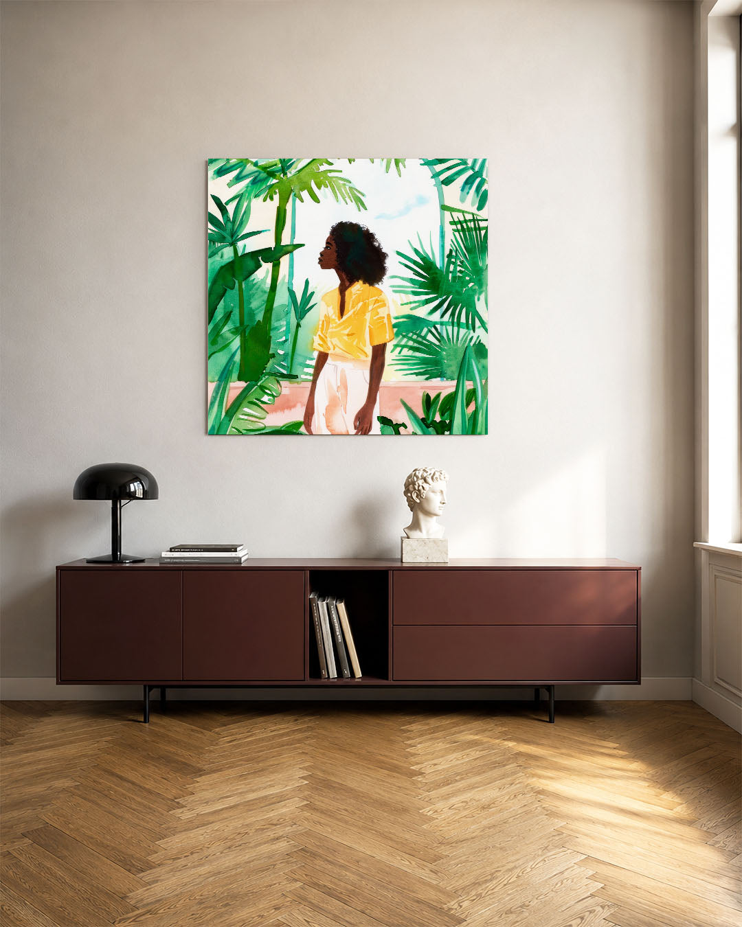 Vrouw in tropisch groen Kunstwerk
