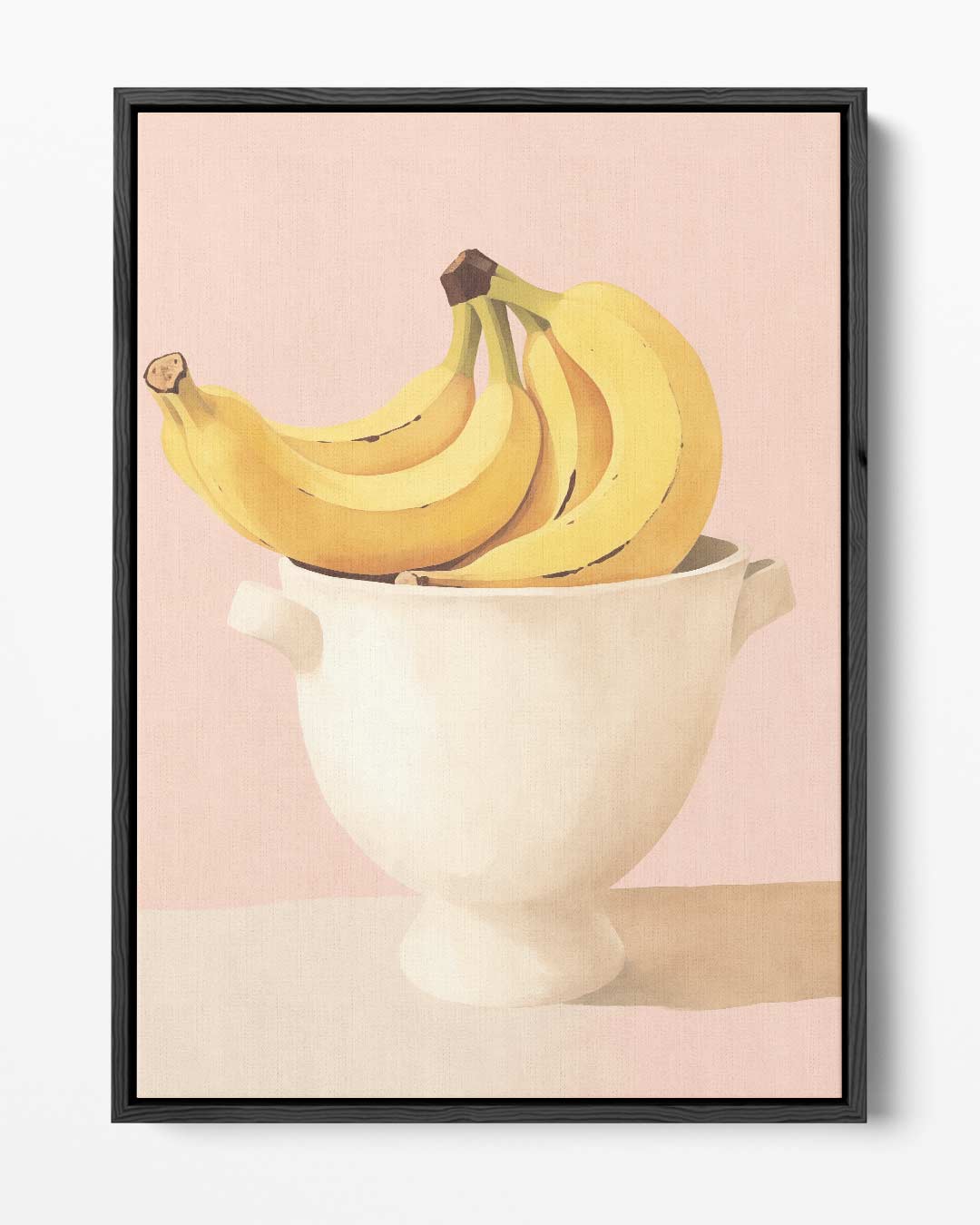 Bananen in een Witte Kom op Roze Achtergrond Kunstwerk-canvas-dibond-plexiglas-wanddecoratie-WallArtistic