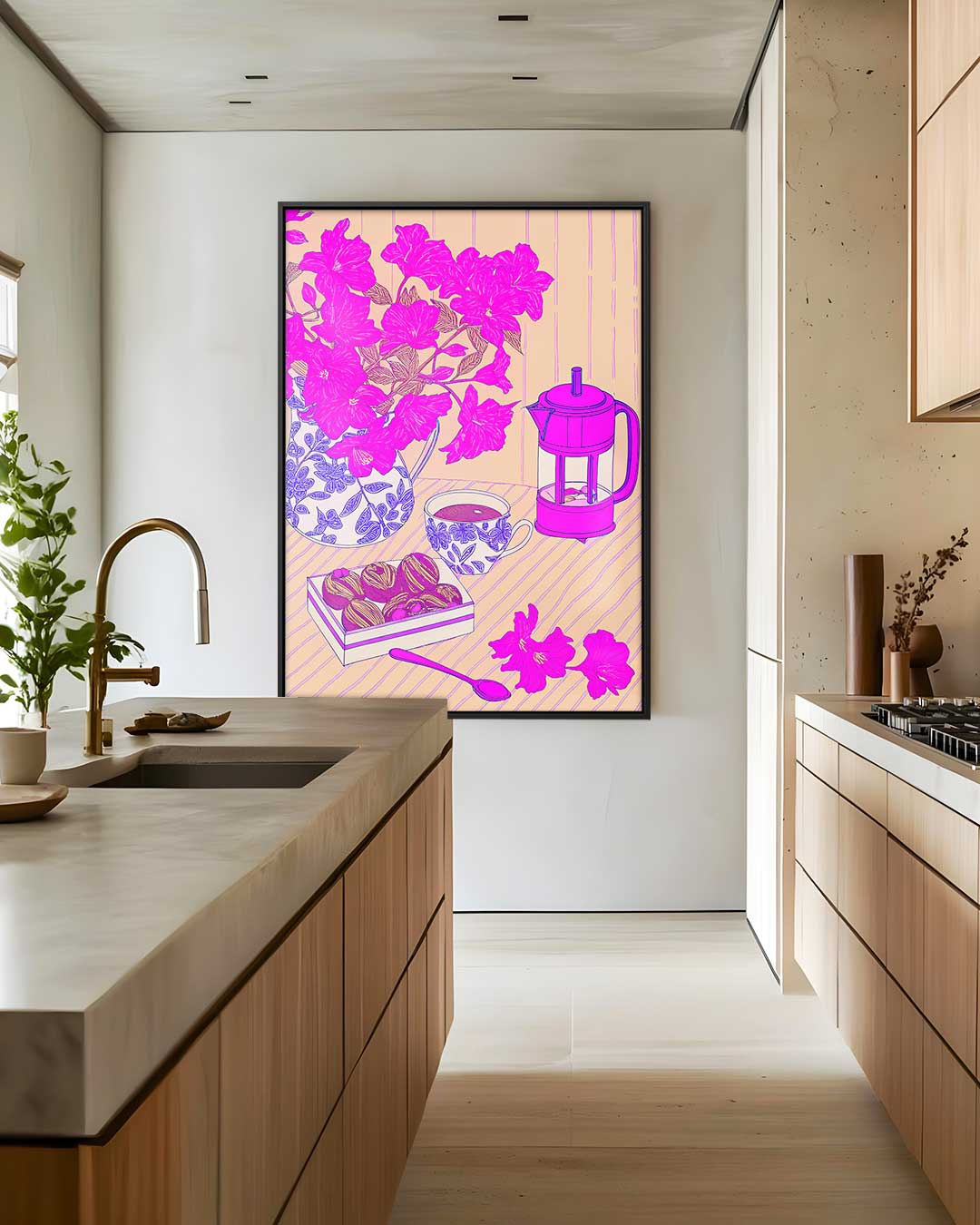Bloemrijke Koffiemoment Kunstwerk-canvas-dibond-plexiglas-wanddecoratie-WallArtistic