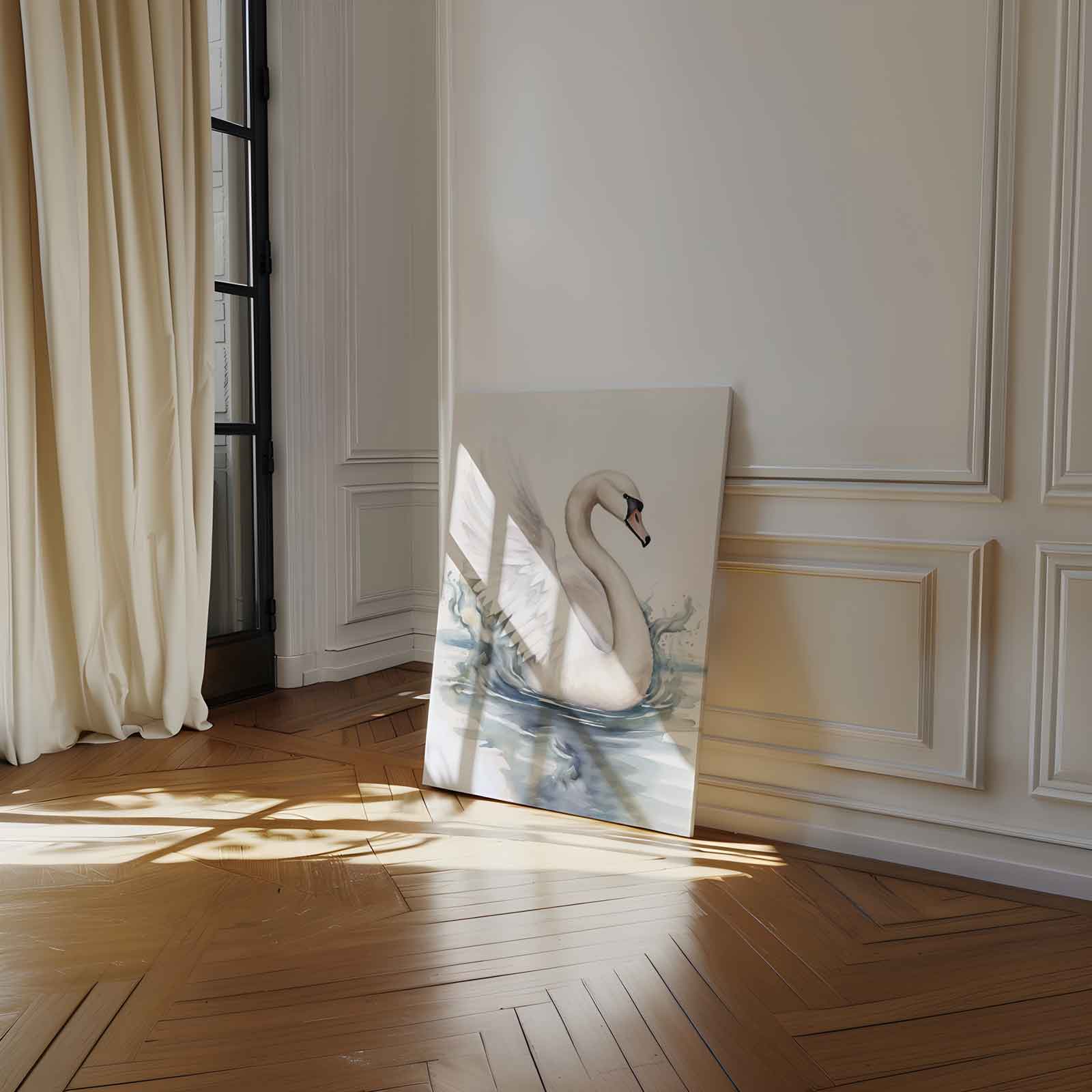 Elegante Zwaan in Beweging Kunstwerk-canvas-dibond-plexiglas-wanddecoratie-WallArtistic