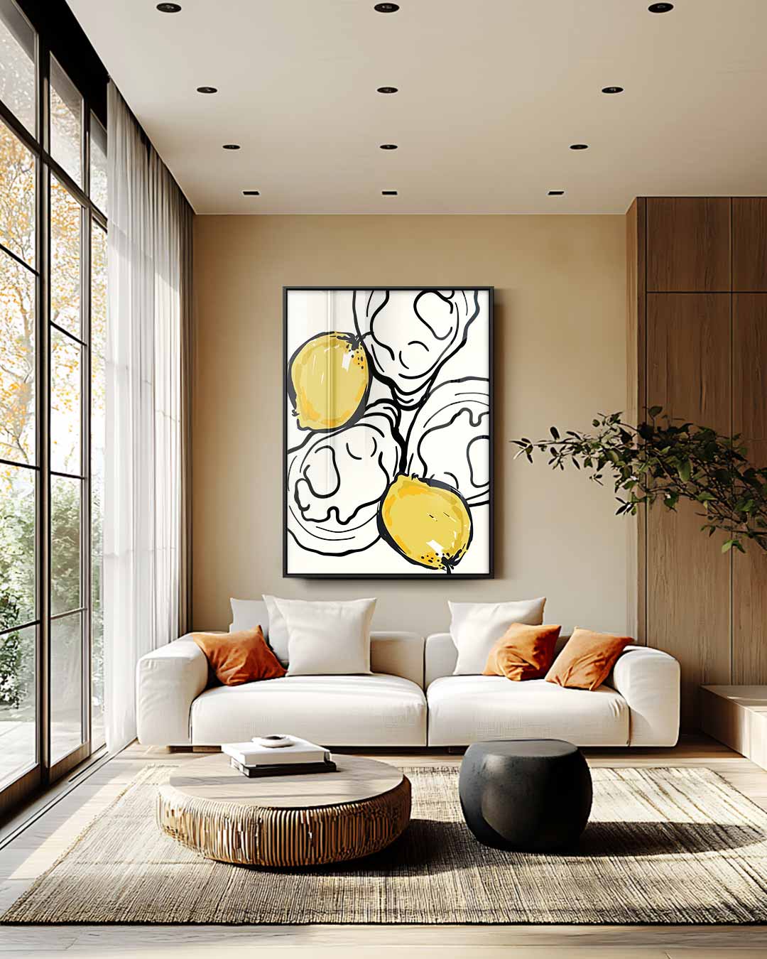 Citroenen en Lijnen Kunstwerk-canvas-dibond-plexiglas-wanddecoratie-WallArtistic