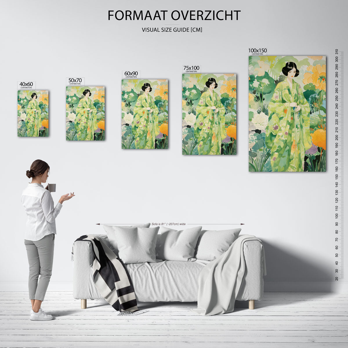 Vrouw in bloemen Kunstwerk