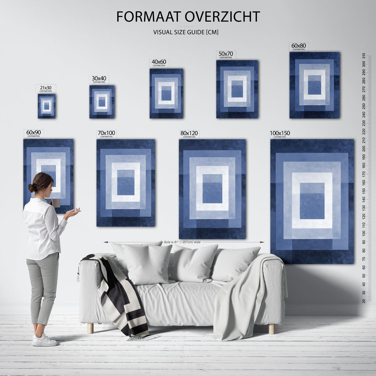 Blauwe vierkanten Poster