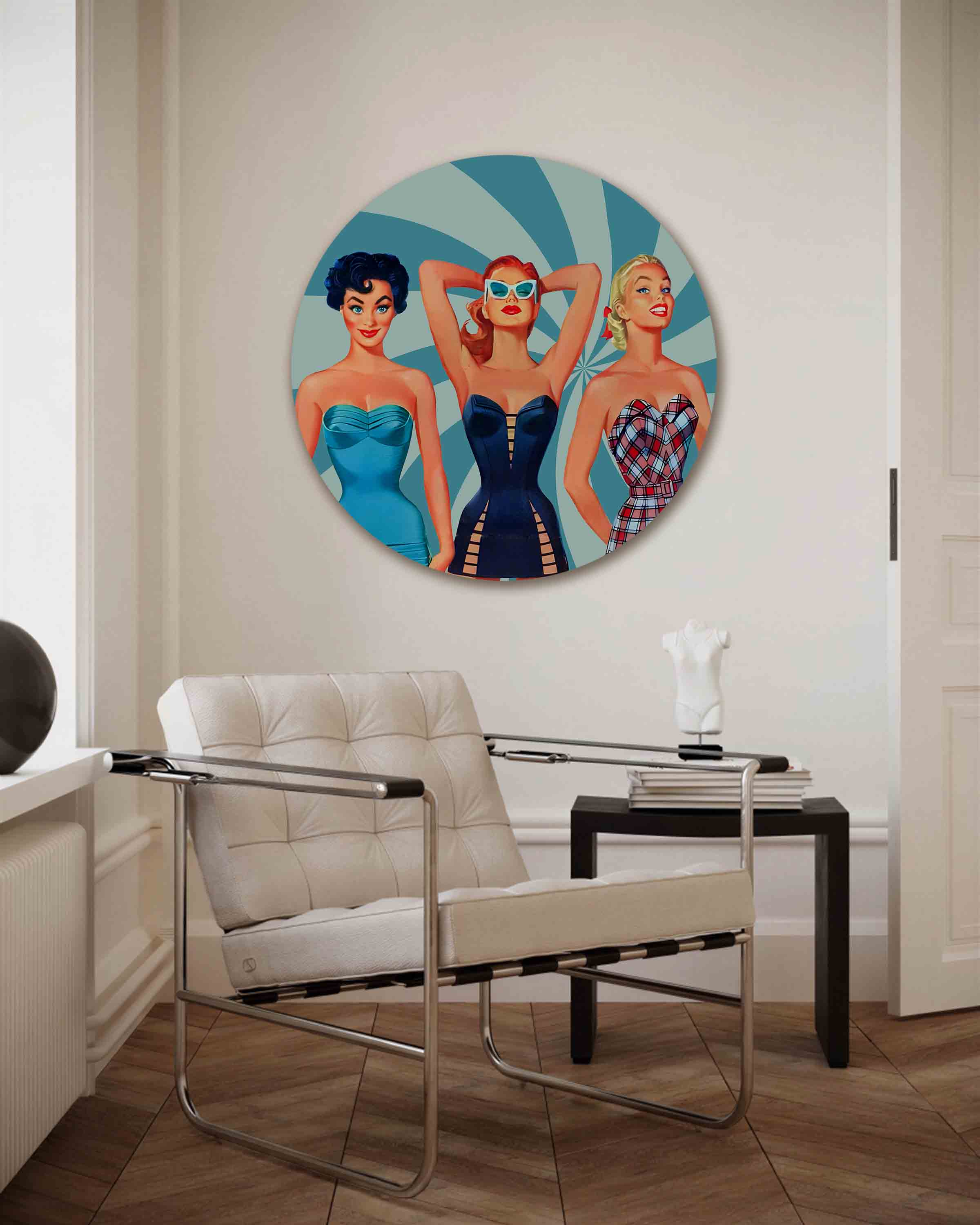 Retro dames in badmode Muurcirkel