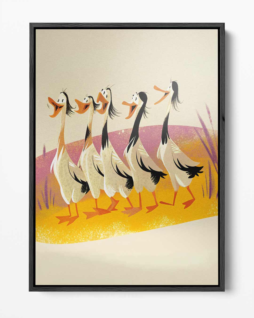 Vrolijke Ganzen Parade Kunstwerk-canvas-dibond-plexiglas-wanddecoratie-WallArtistic