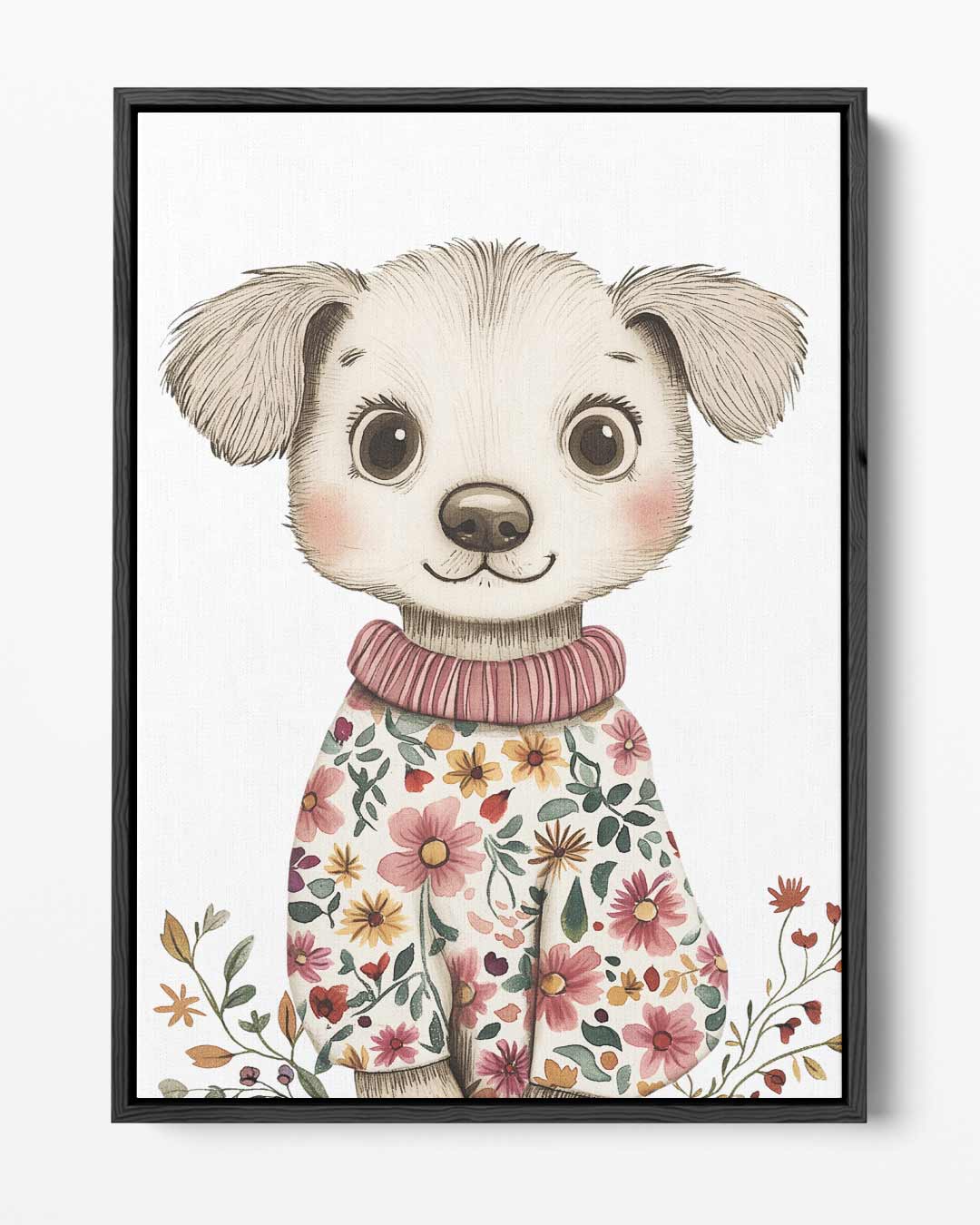 Lieve Hond met Bloemenoutfit Kunstwerk-canvas-dibond-plexiglas-wanddecoratie-WallArtistic