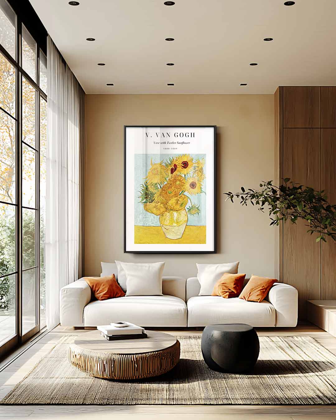Zonnebloemen in Vaas Kunstwerk-canvas-dibond-plexiglas-wanddecoratie-WallArtistic