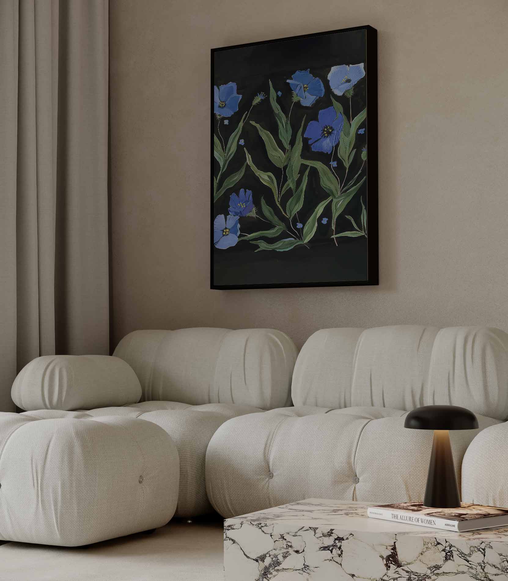 Blauw Bloemenfeest Kunstwerk-canvas-dibond-plexiglas-wanddecoratie-WallArtistic