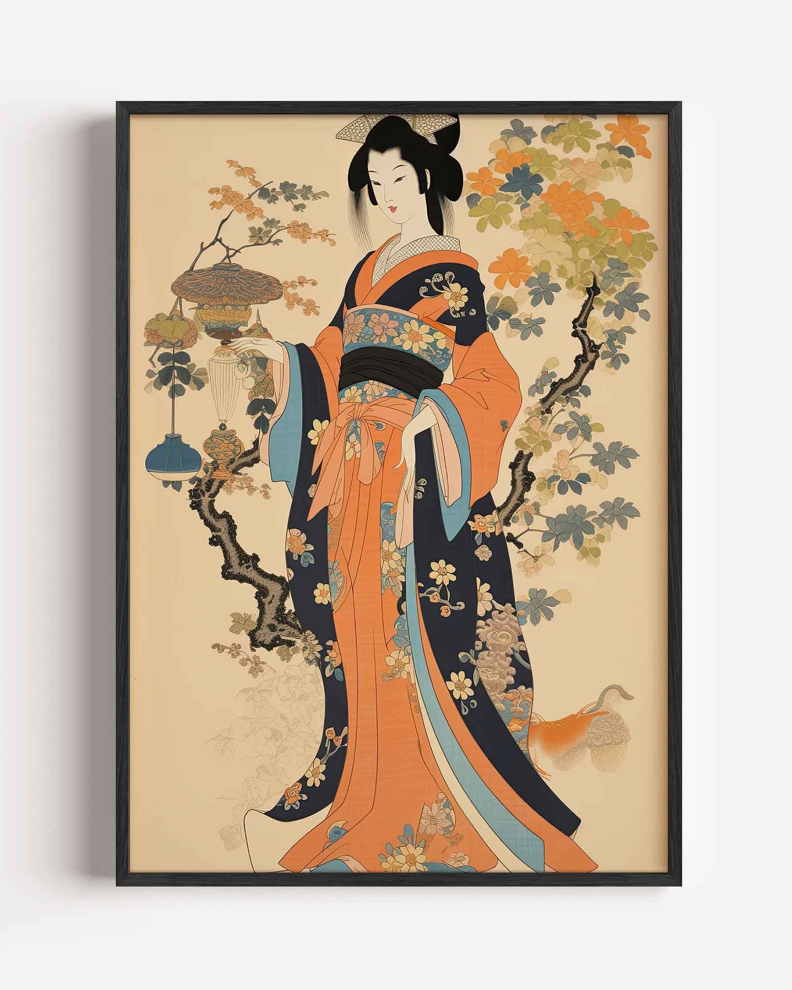 Japanse vrouw met lantaarns Poster