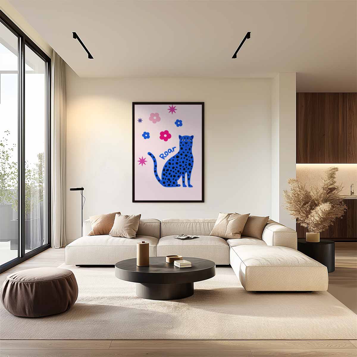 Speelse Luipaard Illustratie Kunstwerk-canvas-dibond-plexiglas-wanddecoratie-WallArtistic