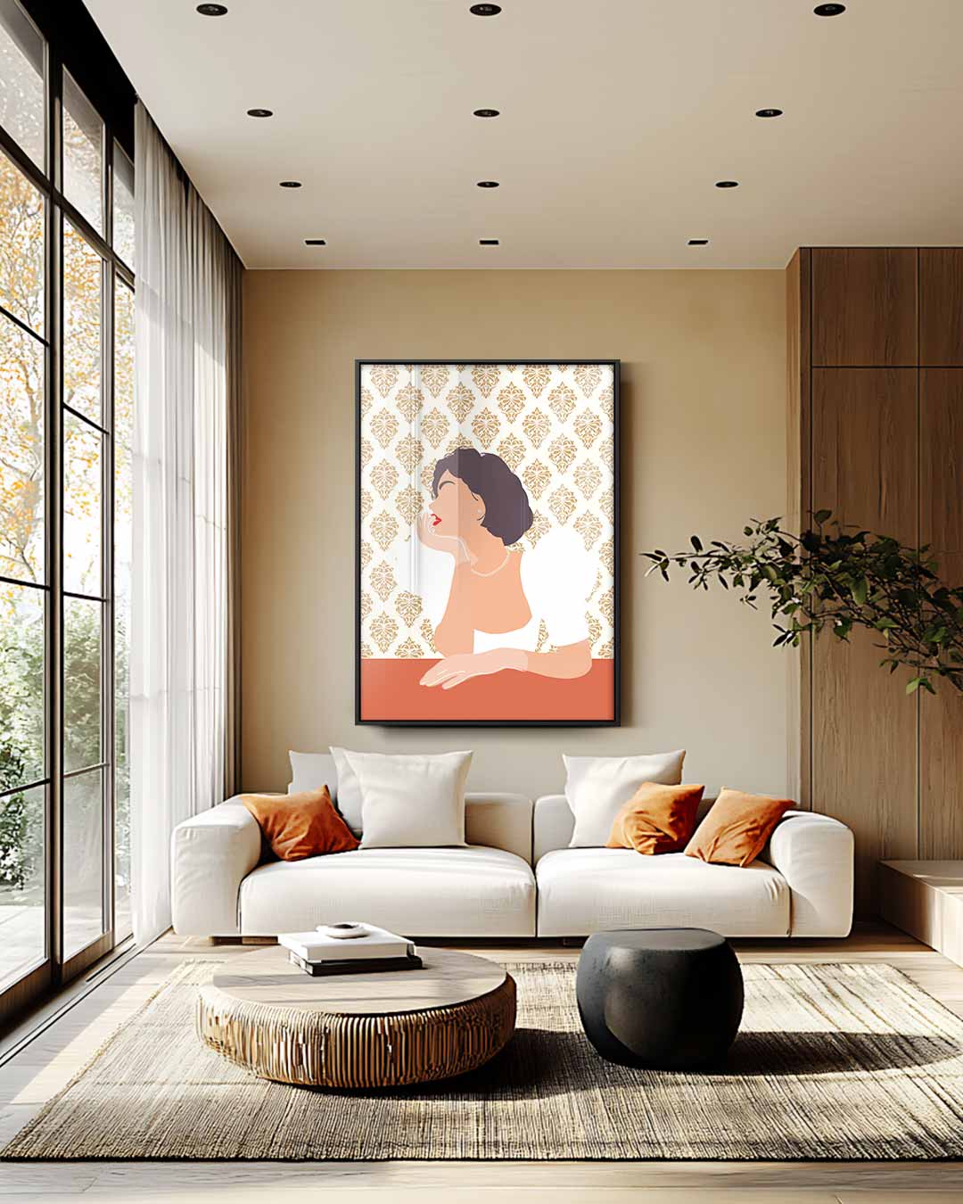 Dromerige Retro Dame Kunstwerk-canvas-dibond-plexiglas-wanddecoratie-WallArtistic