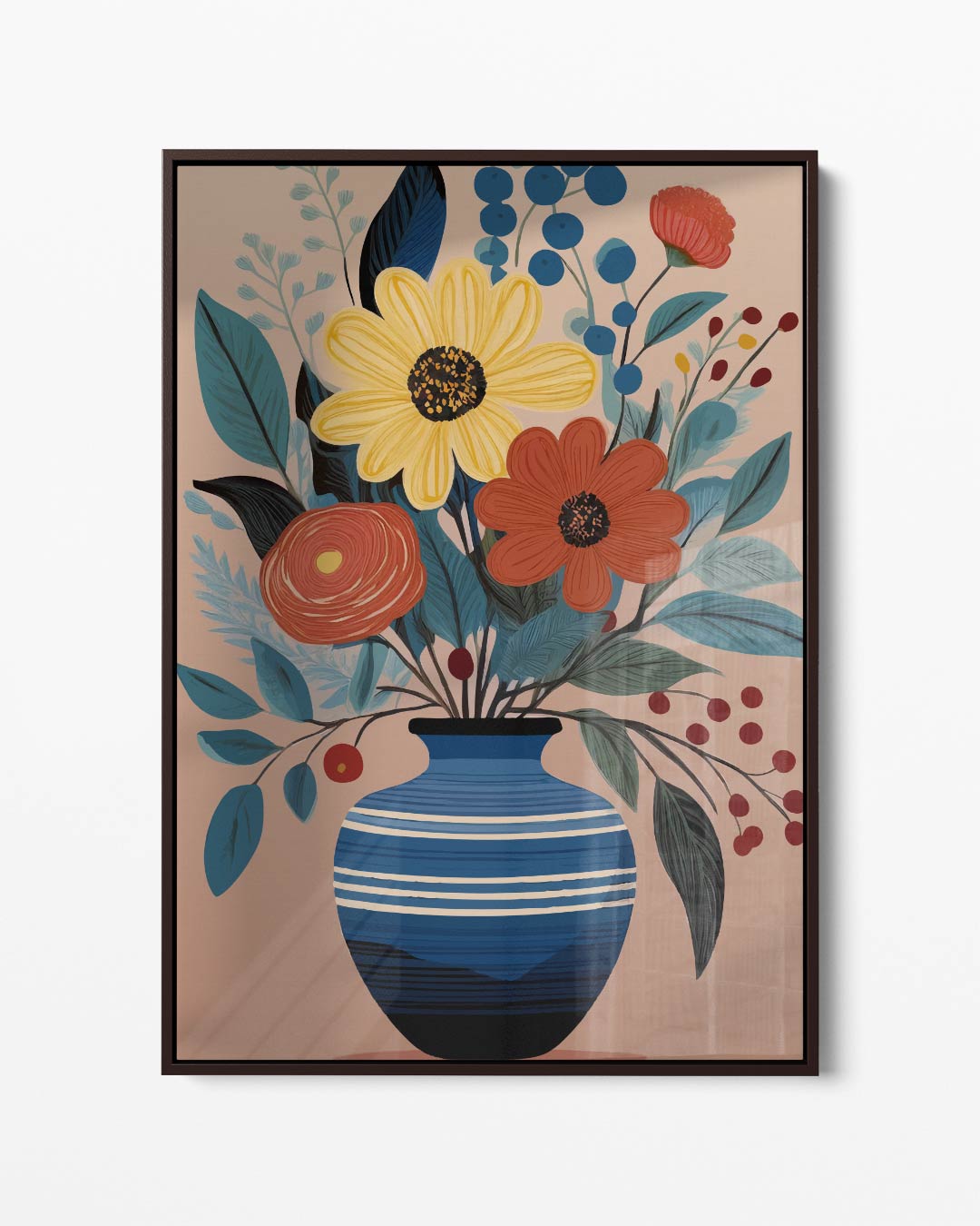 Bloemen in Blauwe Vaas Kunstwerk-canvas-dibond-plexiglas-wanddecoratie-WallArtistic