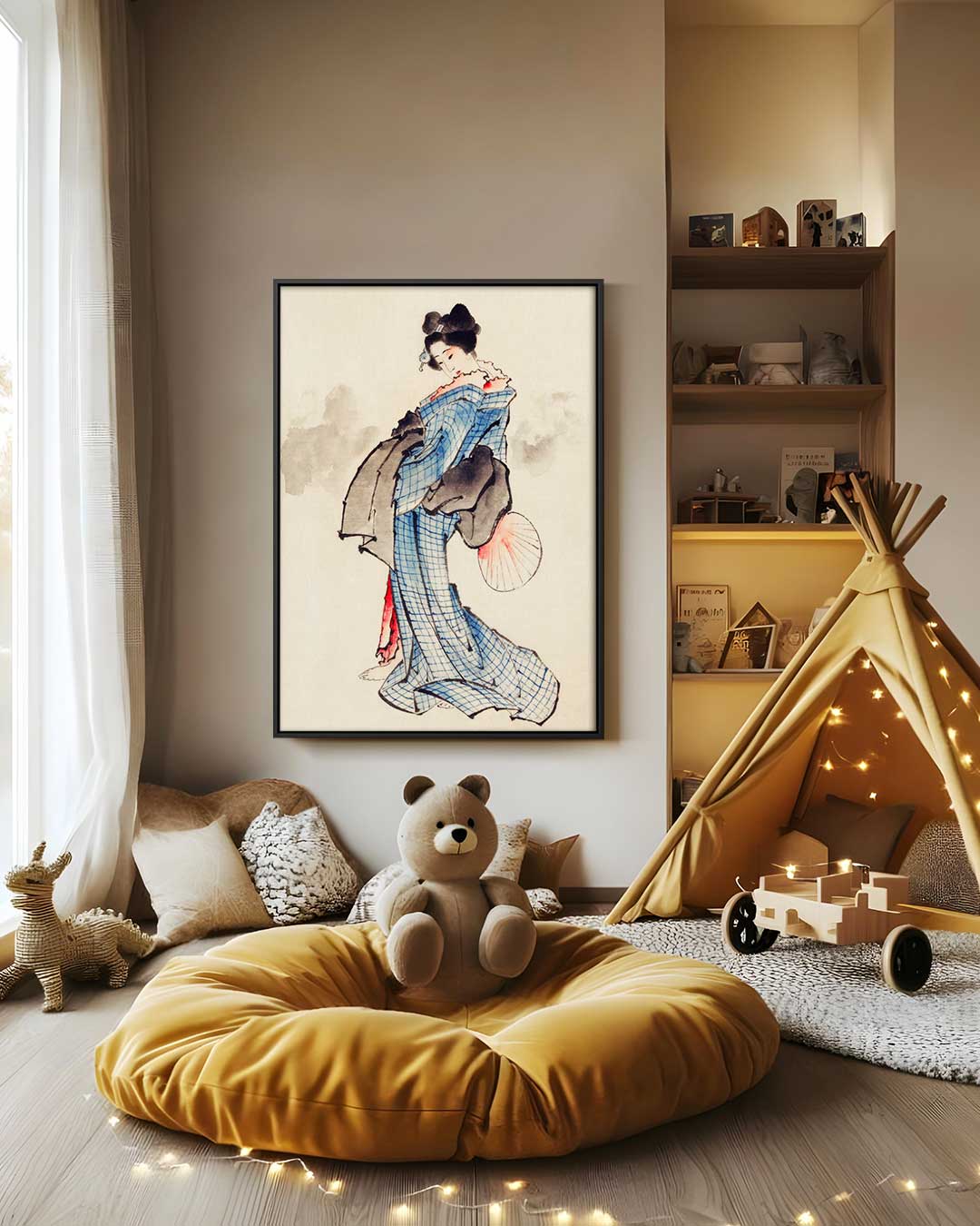 Japanse Vrouw in Kimono Kunstwerk-canvas-dibond-plexiglas-wanddecoratie-WallArtistic