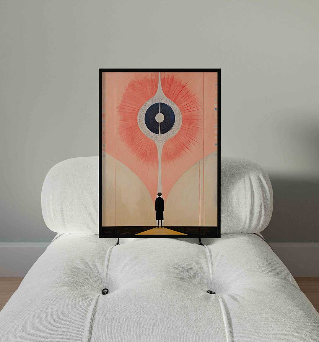 Centrale figuur met geometrisch patroon Poster
