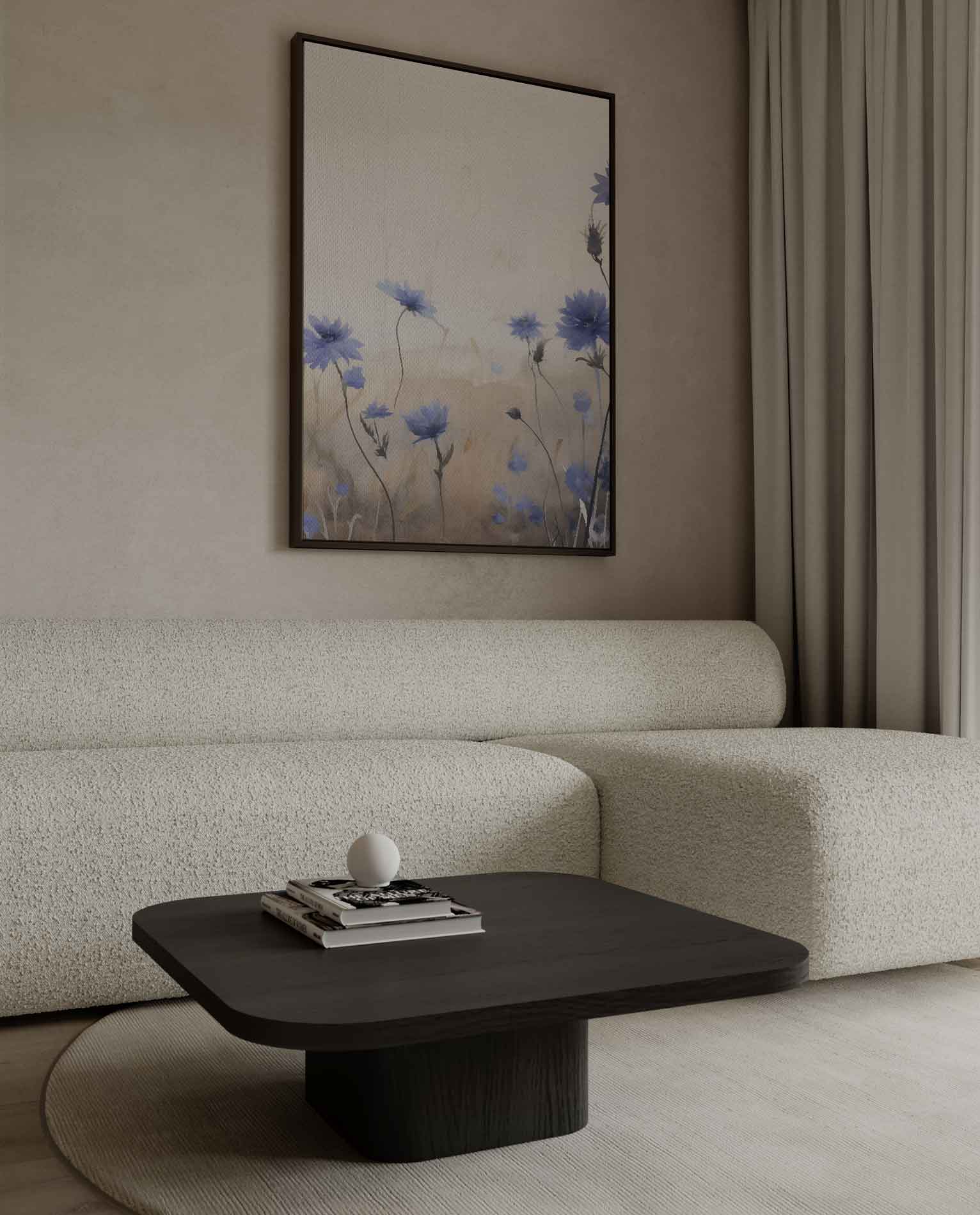 Blauwe Bloemen in Zachte Aquarel Kunstwerk-canvas-dibond-plexiglas-wanddecoratie-WallArtistic
