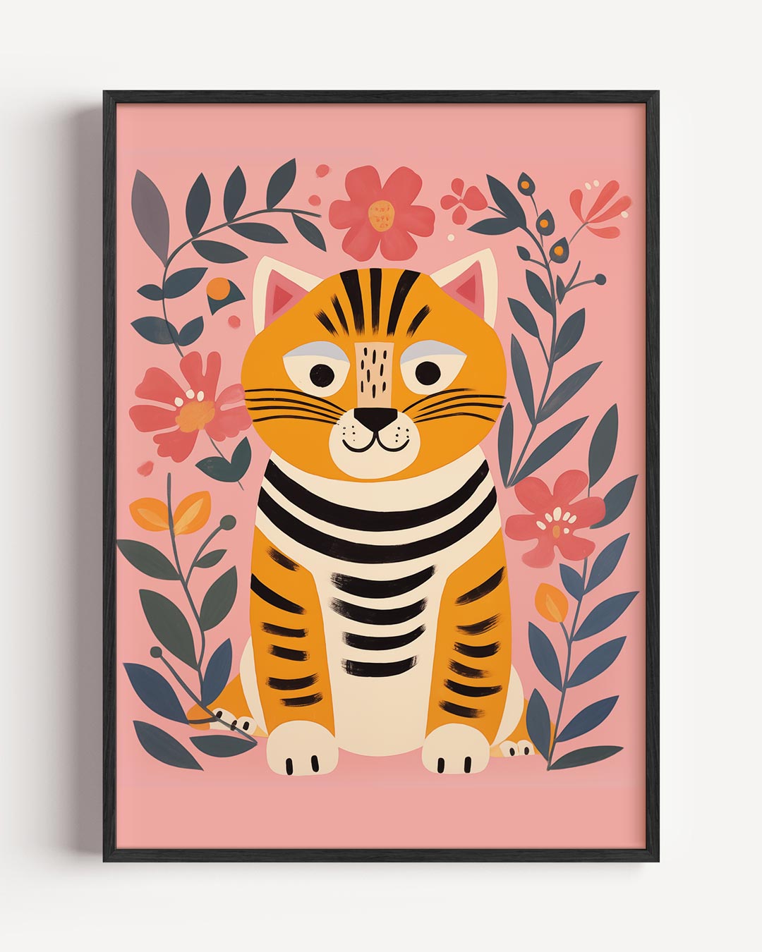 Vrolijke Tijger Met Bloemen Poster-WallArtistic