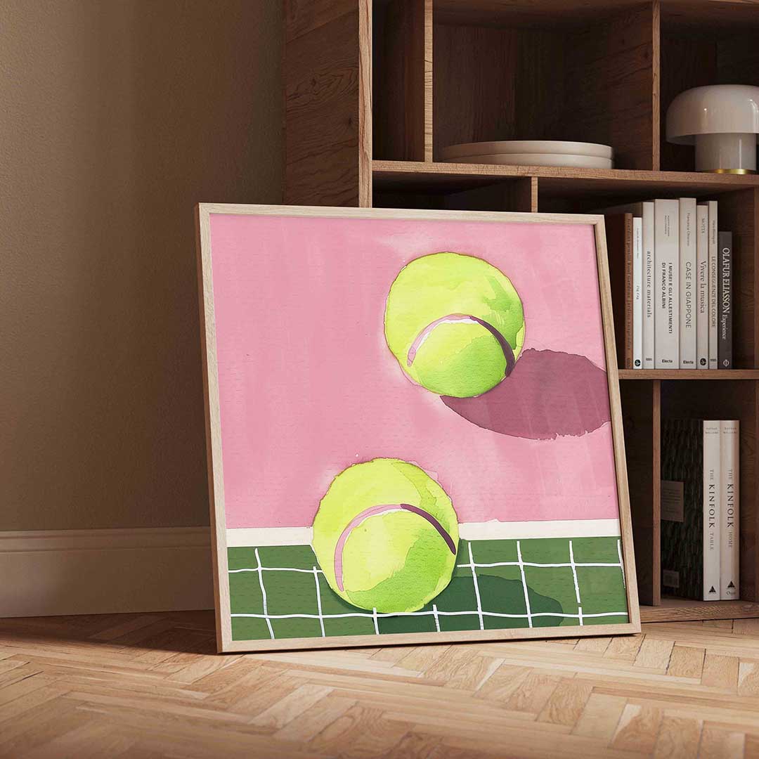 Tennisballen en net Poster