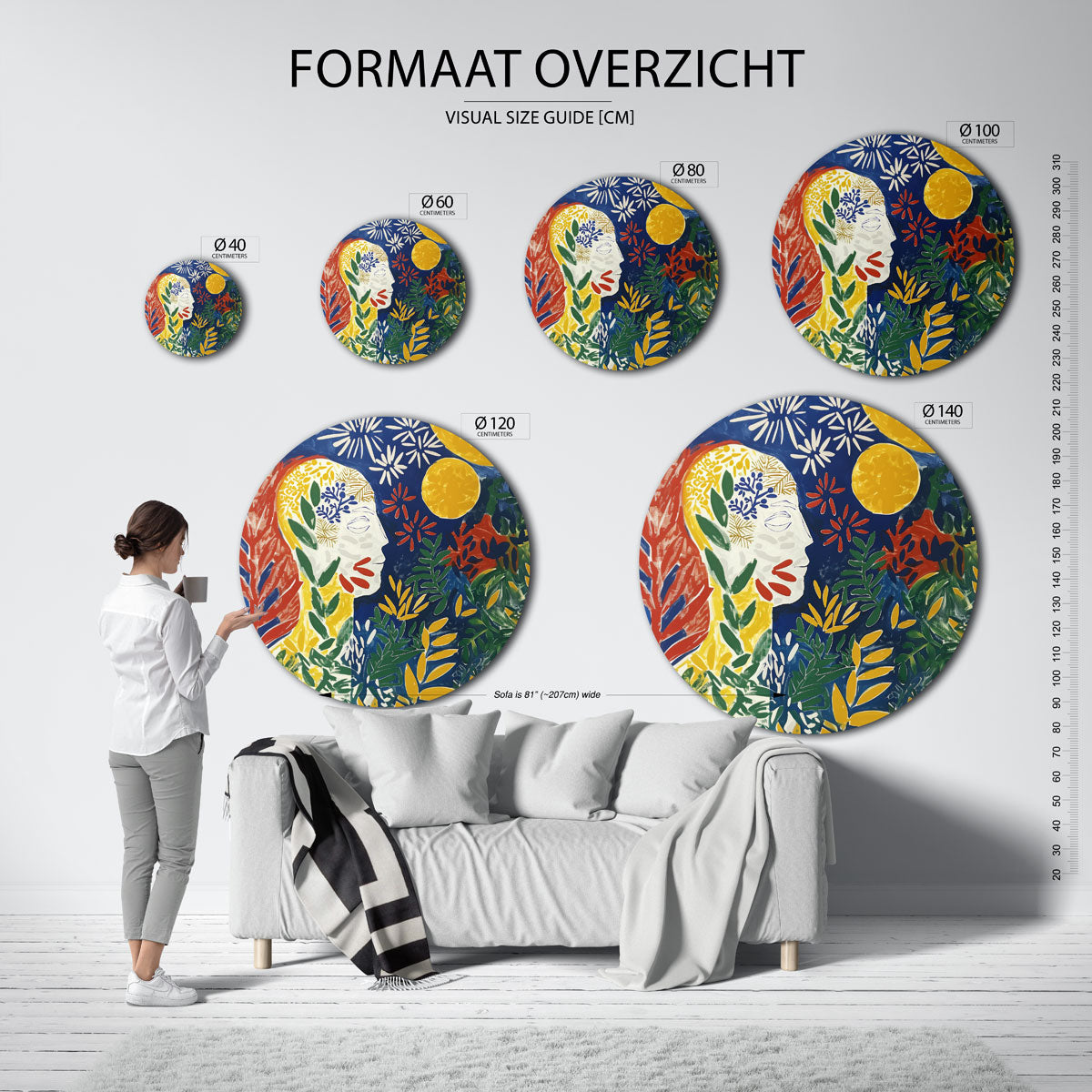 Abstracte figuur met bladeren Muurcirkel