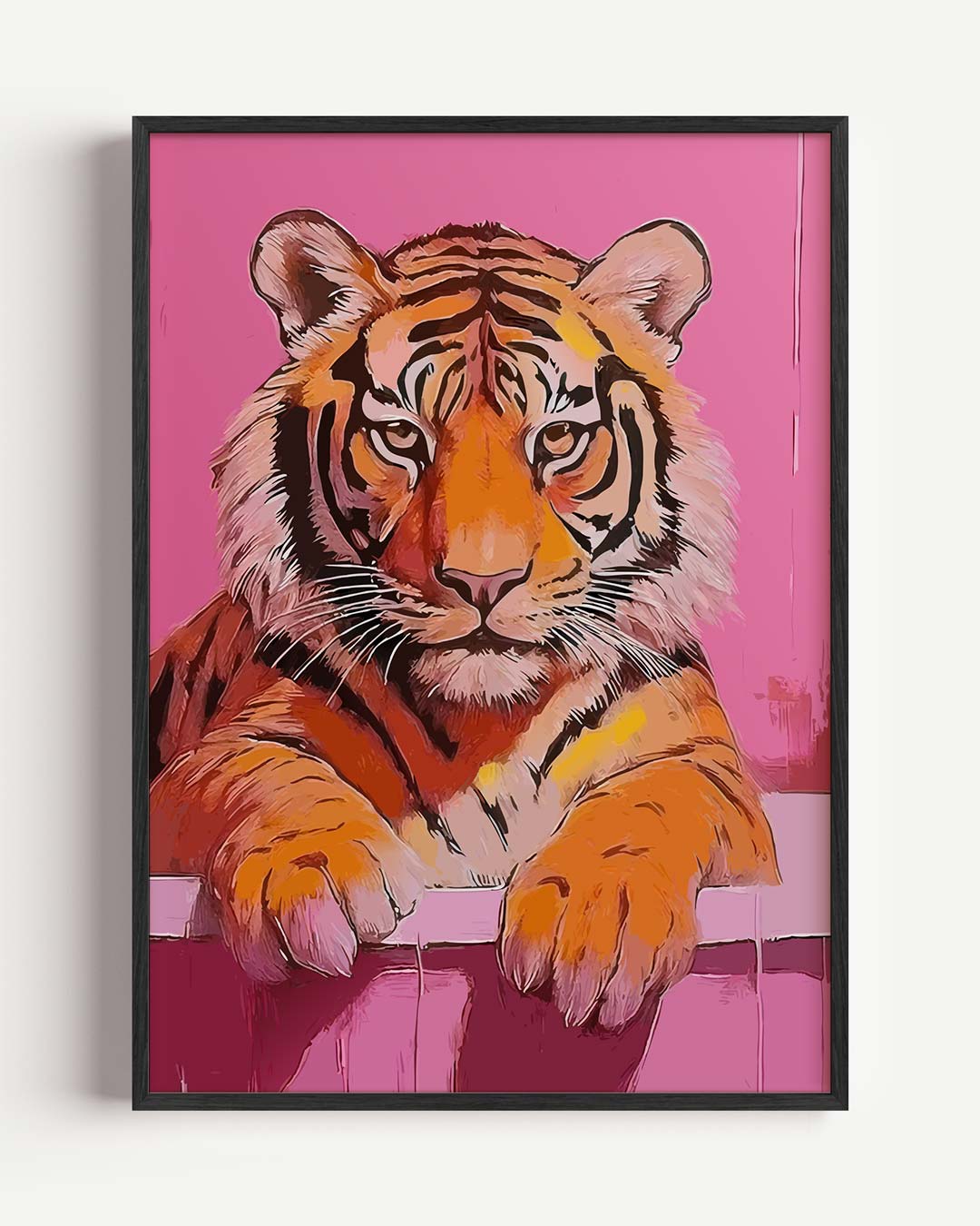 Exotische Tijger in Stijlvolle Roze Badkamer Poster