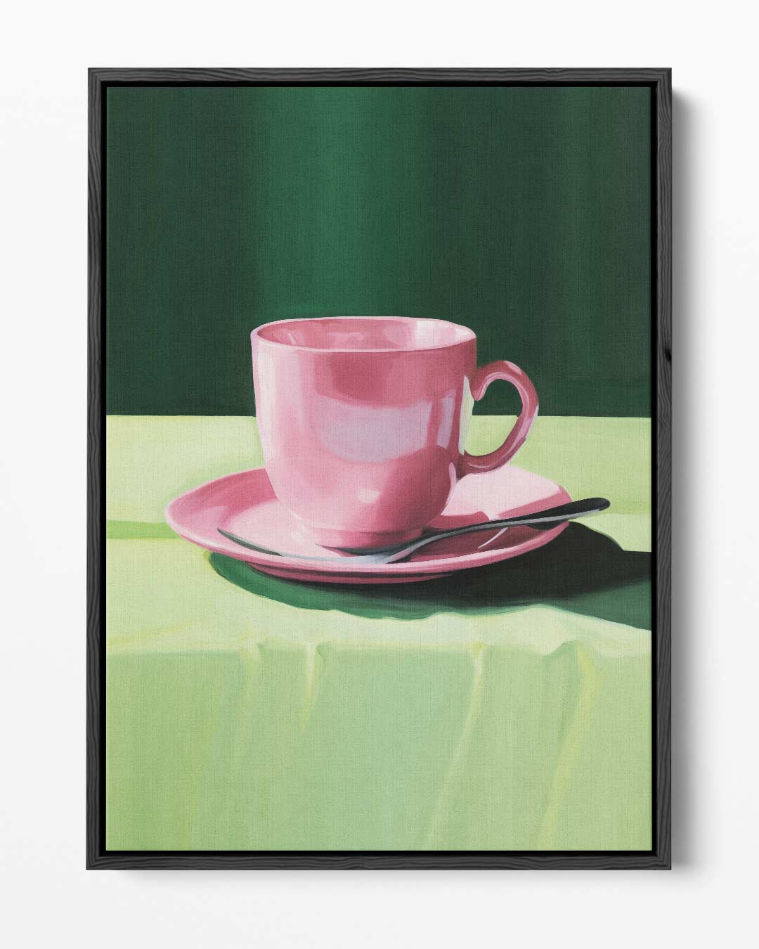Roze Kopje op Groen Tafellaken Kunstwerk-canvas-dibond-plexiglas-wanddecoratie-WallArtistic