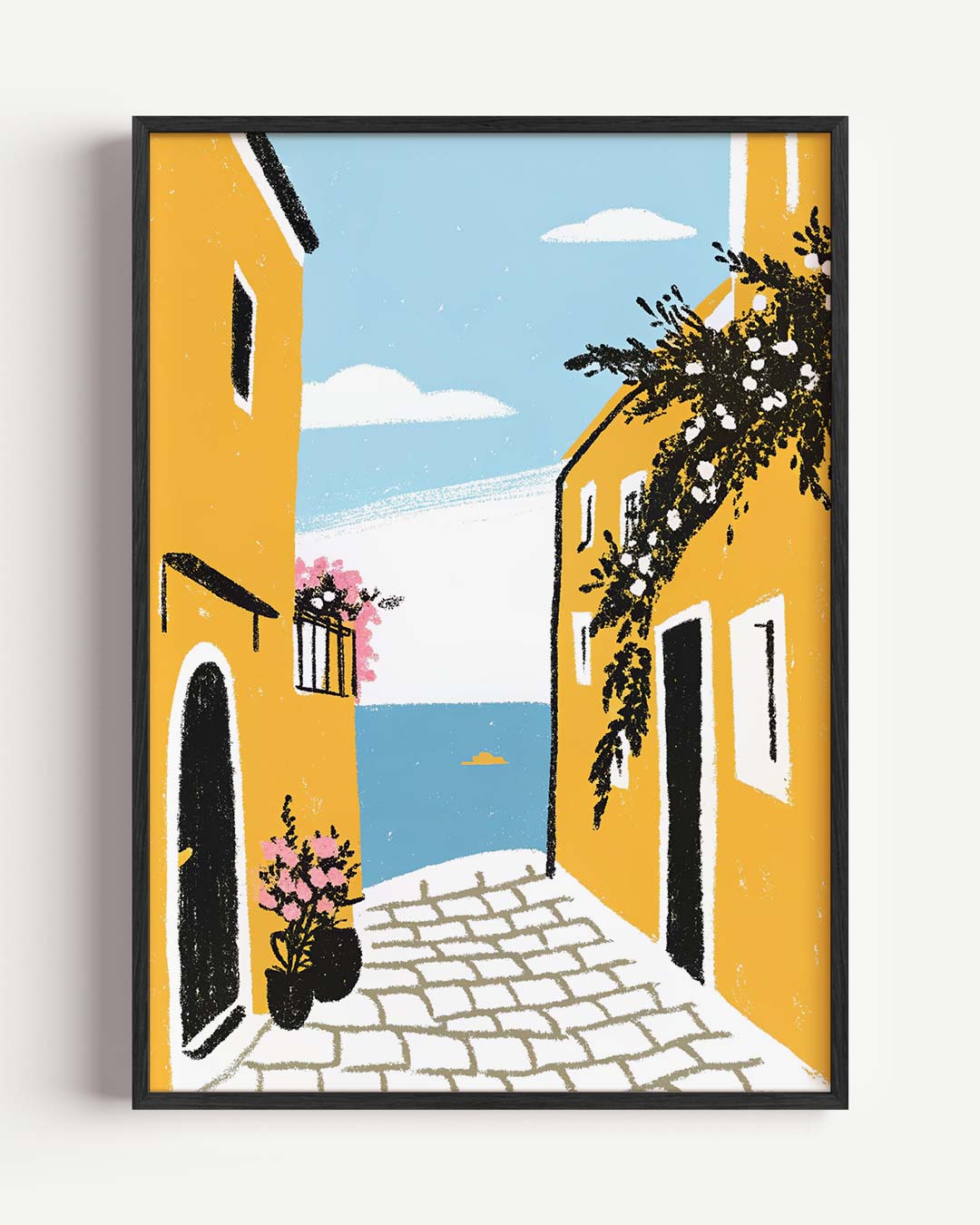 Mediterrane Straat Met Zeezicht Poster