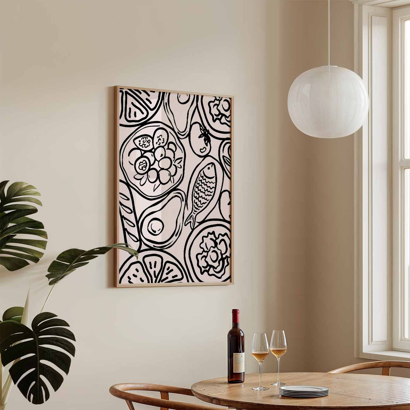 Stijlvolle Zwart-Wit Voedselillustratie Poster