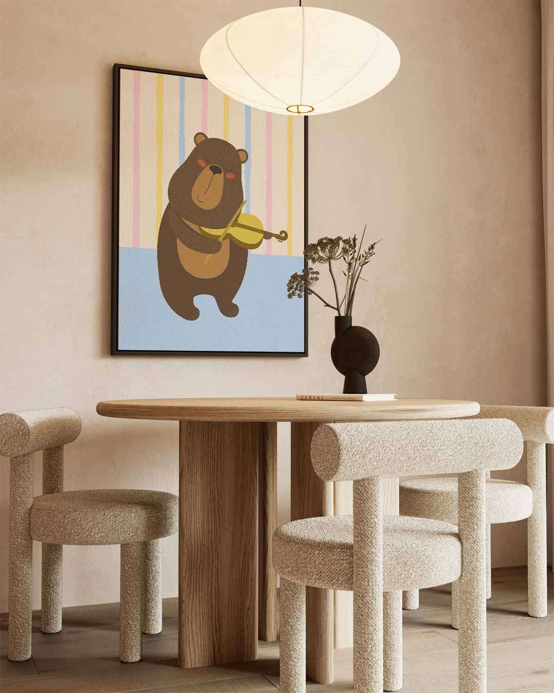 Muzikale Beer met Viool Kunstwerk-canvas-dibond-plexiglas-wanddecoratie-WallArtistic