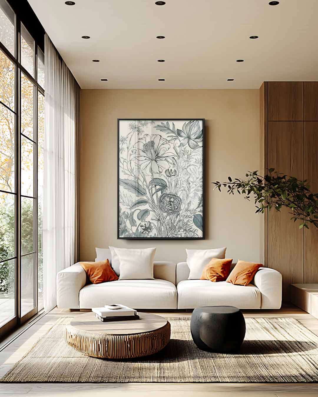 Botanische Bloementekening Kunstwerk-canvas-dibond-plexiglas-wanddecoratie-WallArtistic
