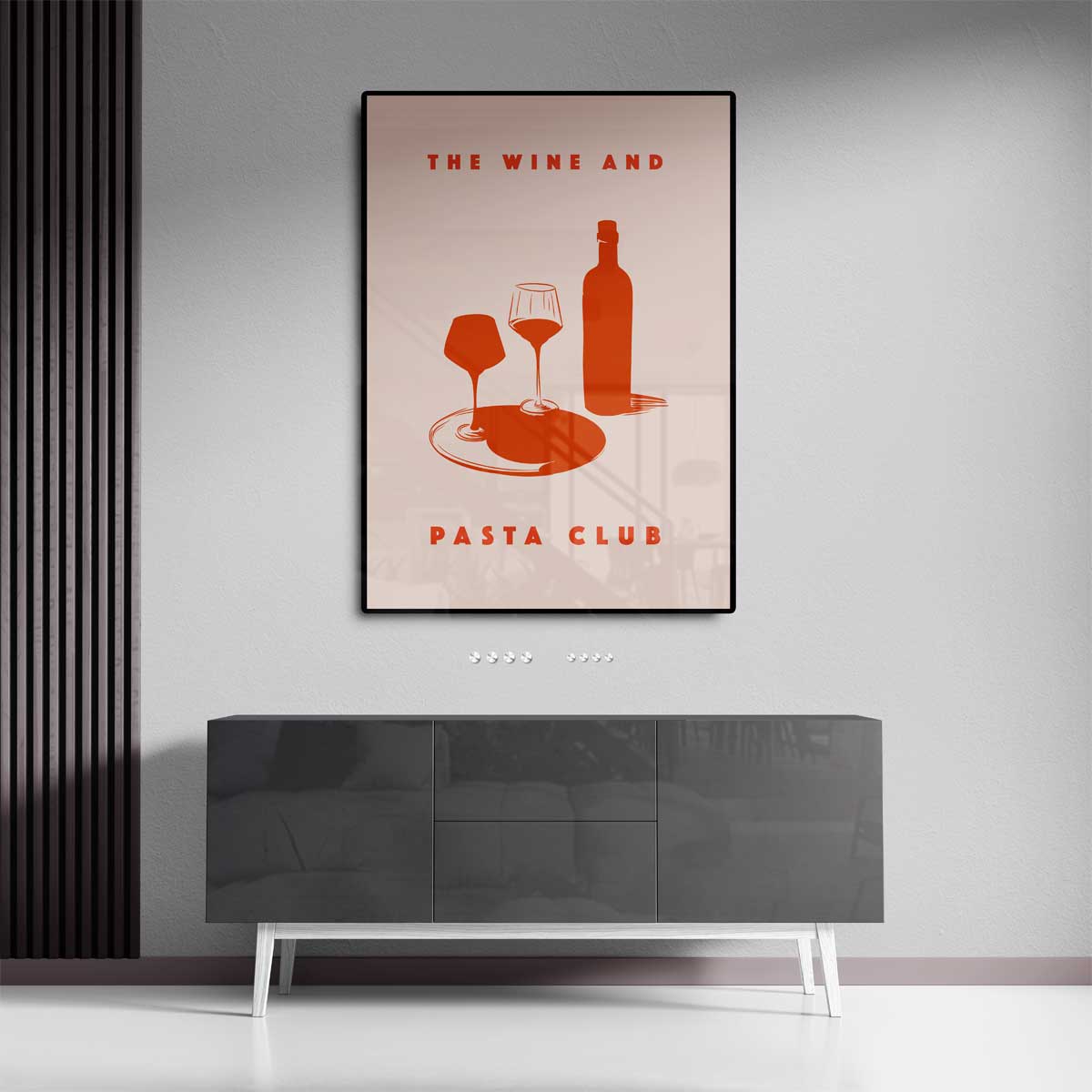 Wijn en Pasta Illustratie Kunstwerk-canvas-dibond-plexiglas-wanddecoratie-WallArtistic
