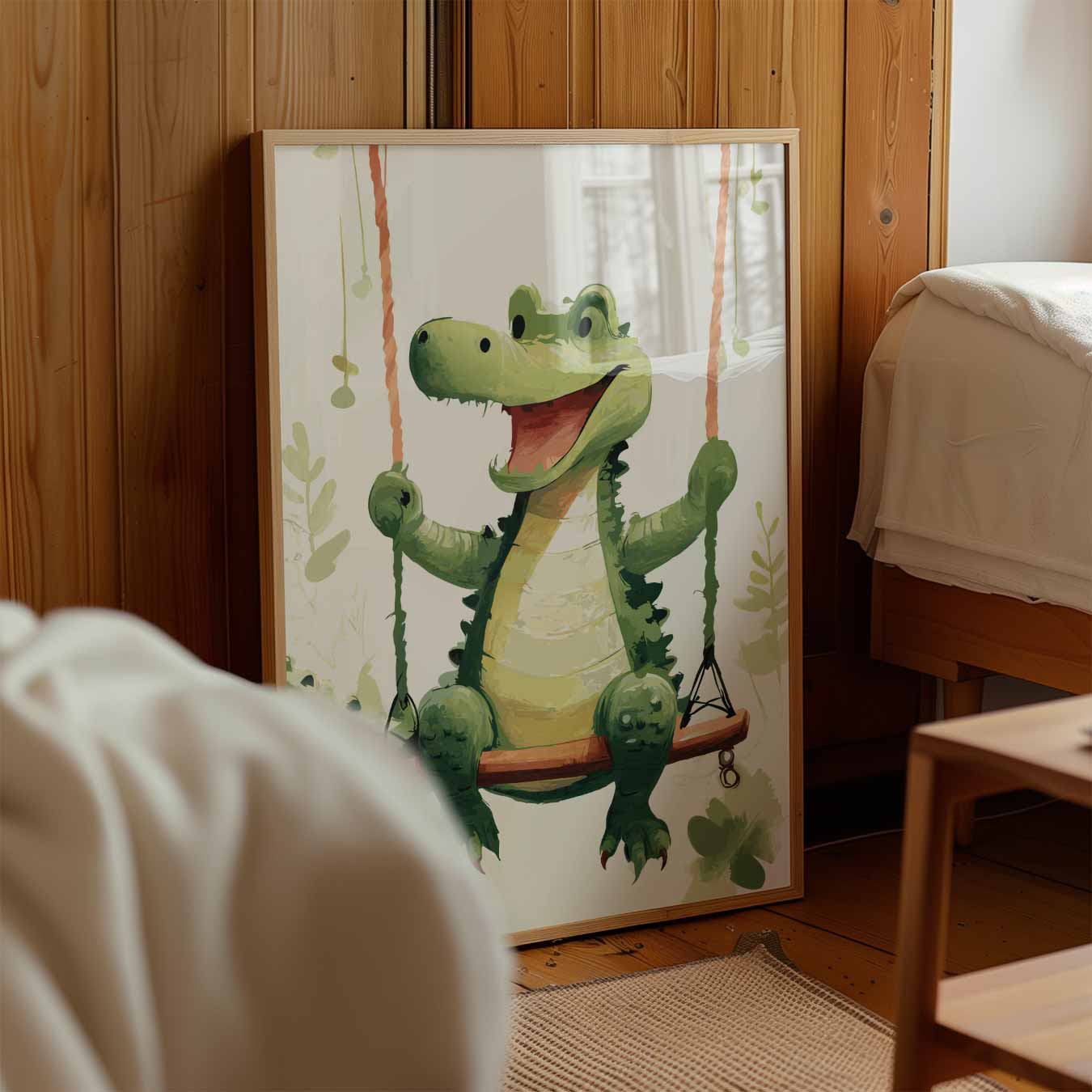 Vrolijke Krokodil op Schommel Poster