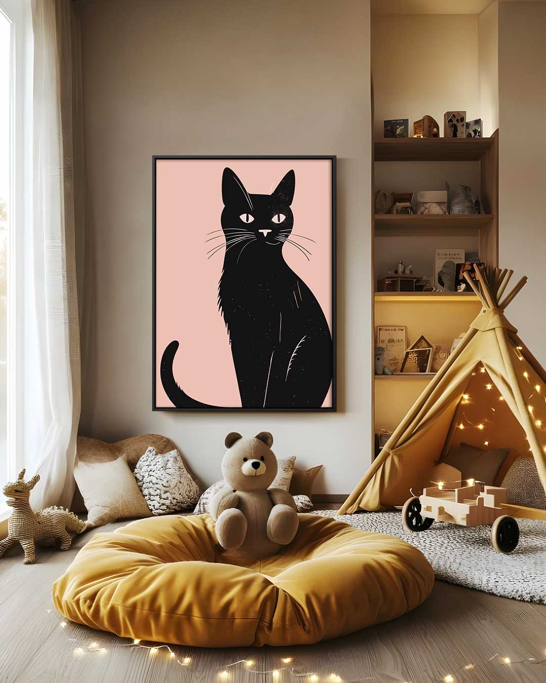 Stijlvolle Zwarte Kat Illustratie Kunstwerk-canvas-dibond-plexiglas-wanddecoratie-WallArtistic