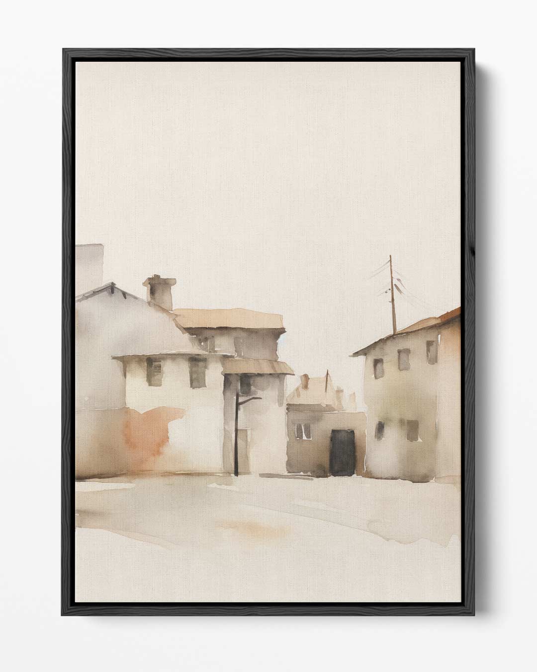 Zonnige Dorpsstraat in Aquarel Kunstwerk-canvas-dibond-plexiglas-wanddecoratie-WallArtistic