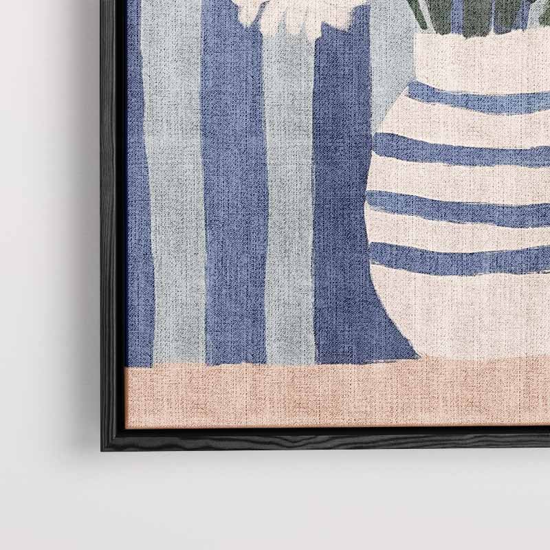 Bloemen in Blauwe Strepen Kunstwerk-canvas-dibond-plexiglas-wanddecoratie-WallArtistic