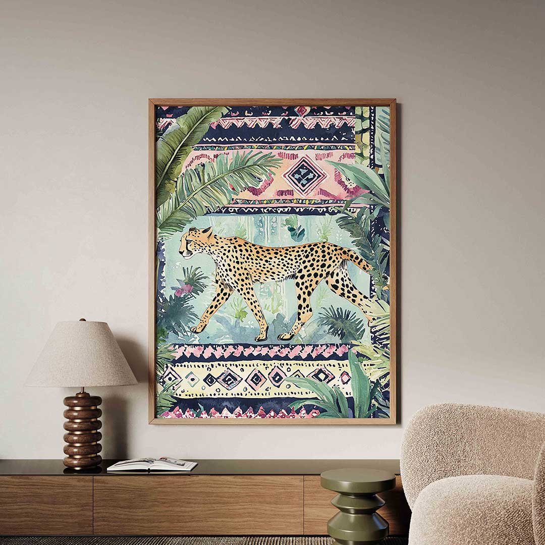 Luipaard en bladeren Poster