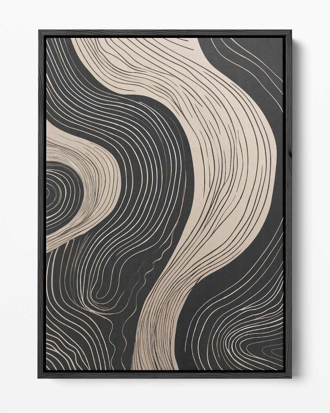 Golvende Lijnen op Zwart Kunstwerk-canvas-dibond-plexiglas-wanddecoratie-WallArtistic