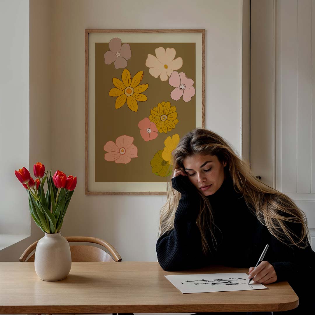 Bloemenpracht in Aardetinten Poster-WallArtistic