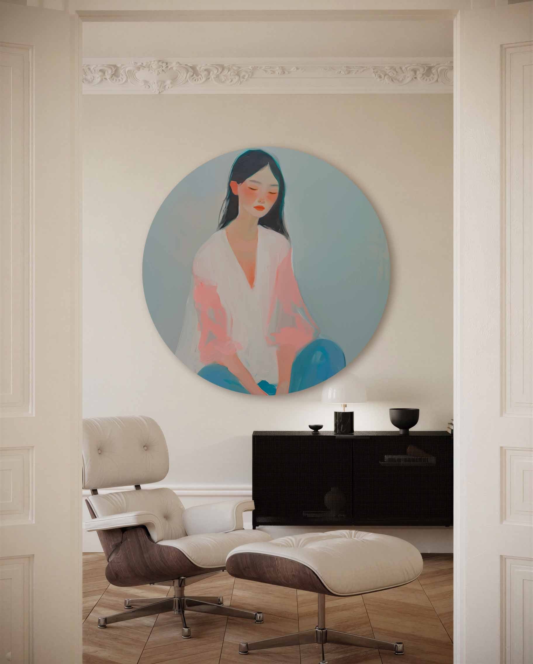 Vrouw in pastel Muurcirkel