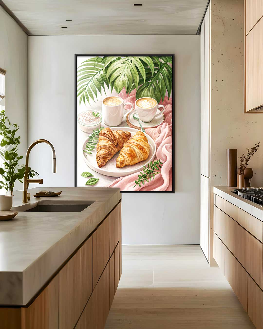 Croissants en Koffie Genot Kunstwerk-canvas-dibond-plexiglas-wanddecoratie-WallArtistic