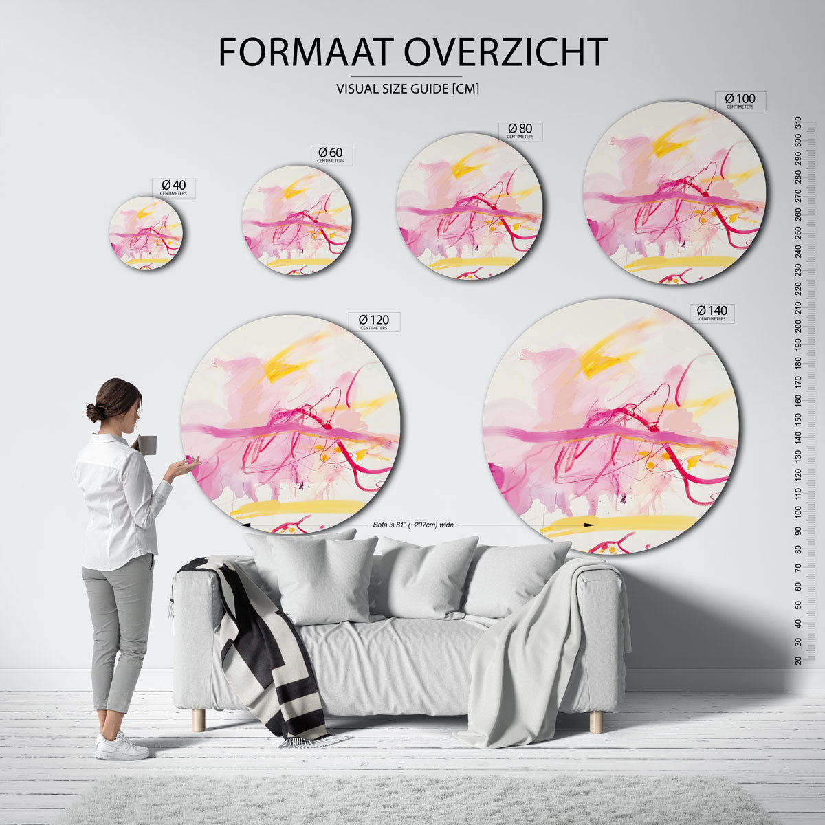 Abstracte roze en gele Muurcirkel