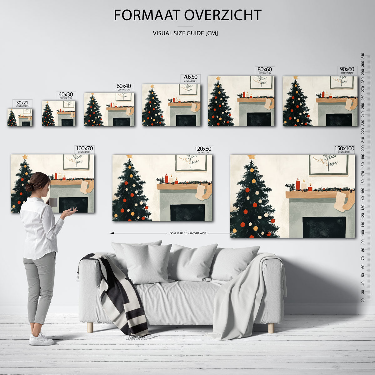 Kerstboom en haard Poster