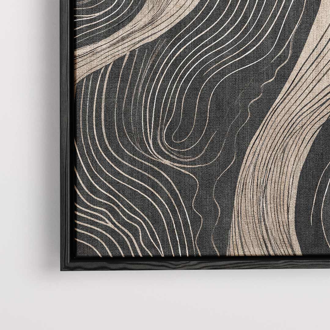 Golvende Lijnen op Zwart Kunstwerk-canvas-dibond-plexiglas-wanddecoratie-WallArtistic