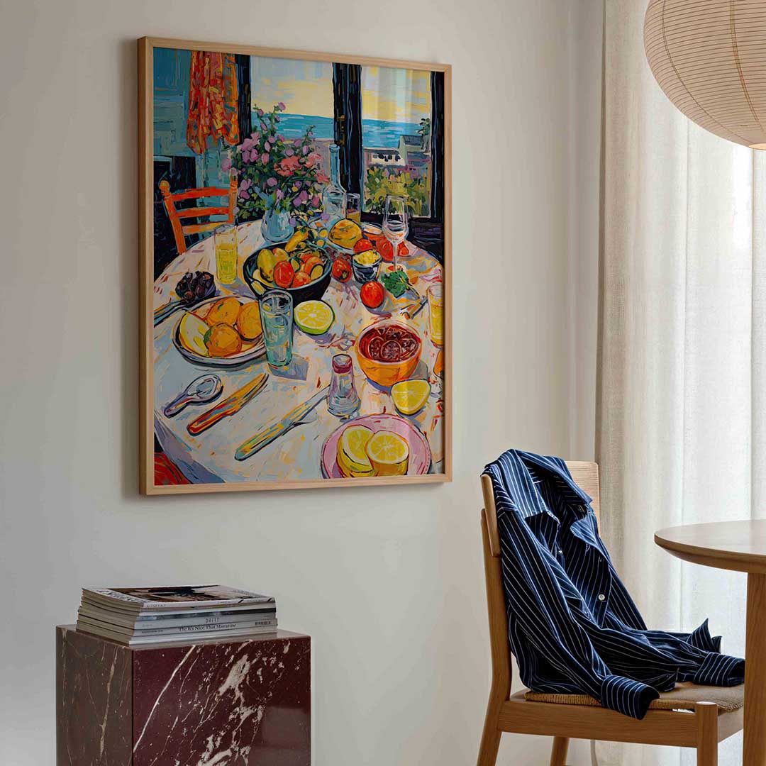 Fruit en bloemen tafel Poster