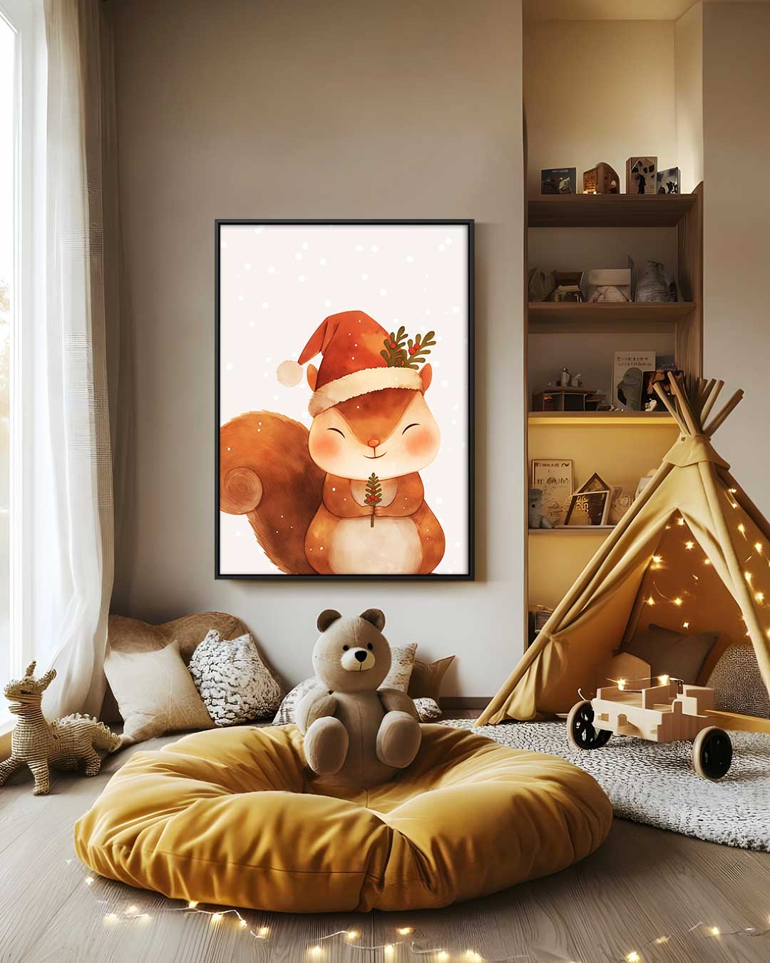 Vrolijk Eekhoorn Kerstkunstwerk Kunstwerk-canvas-dibond-plexiglas-wanddecoratie-WallArtistic