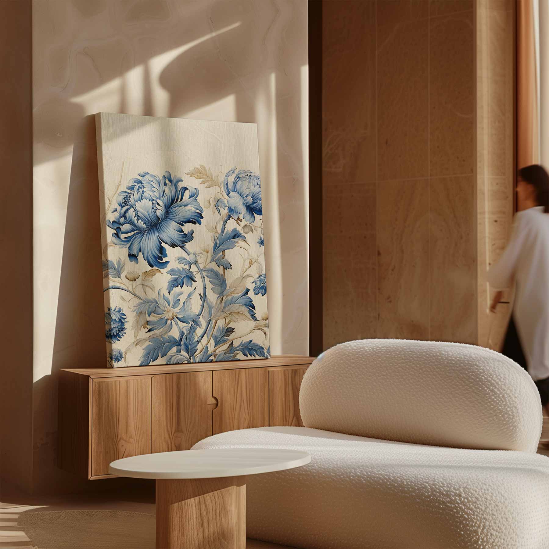 Blauwe Bloemendroom Kunstwerk-canvas-dibond-plexiglas-wanddecoratie-WallArtistic