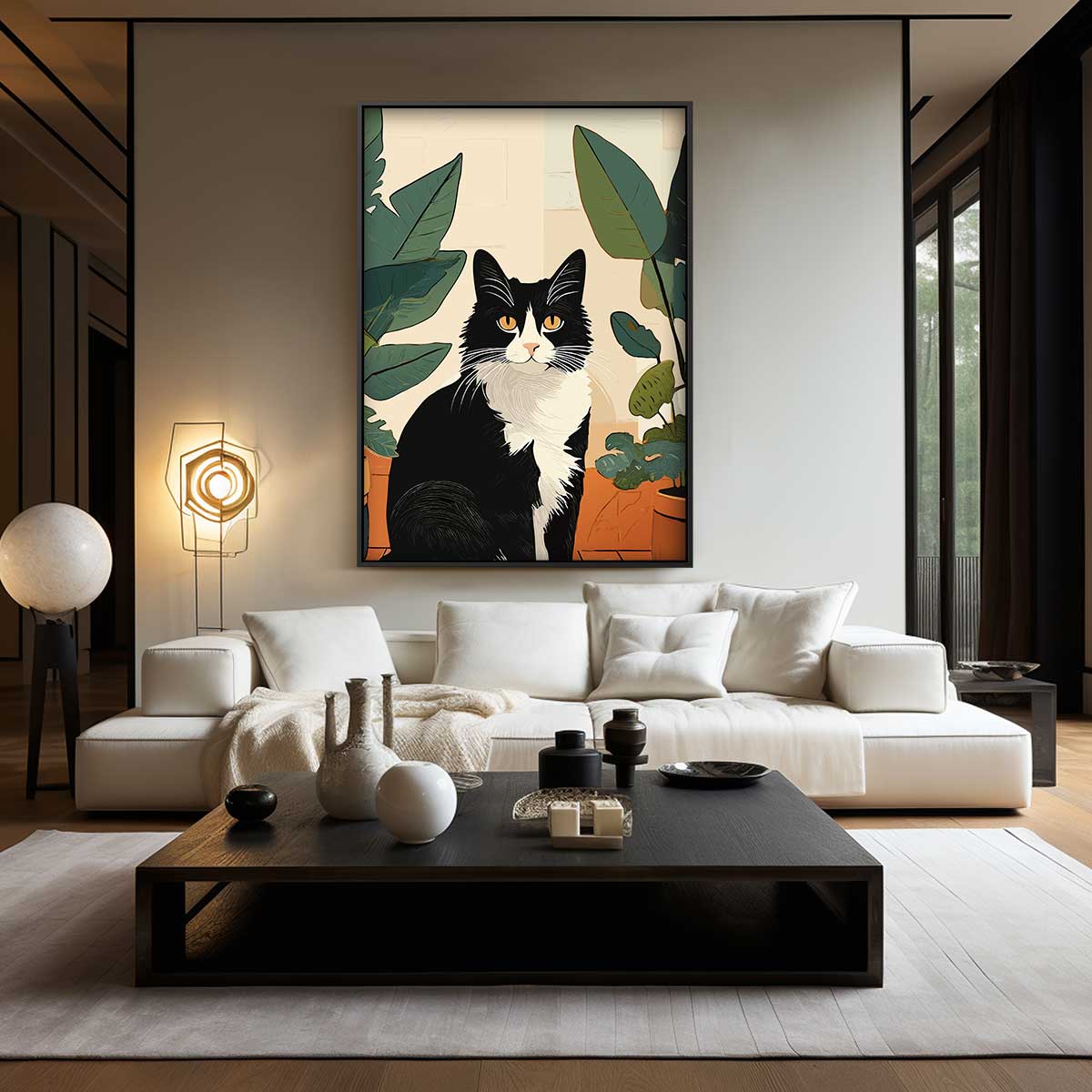 Kat tussen Planten Kunstwerk-canvas-dibond-plexiglas-wanddecoratie-WallArtistic