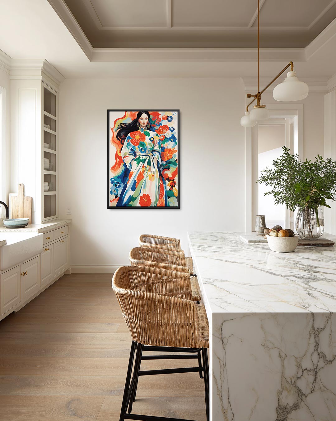 Vrouw in bloemen Kunstwerk