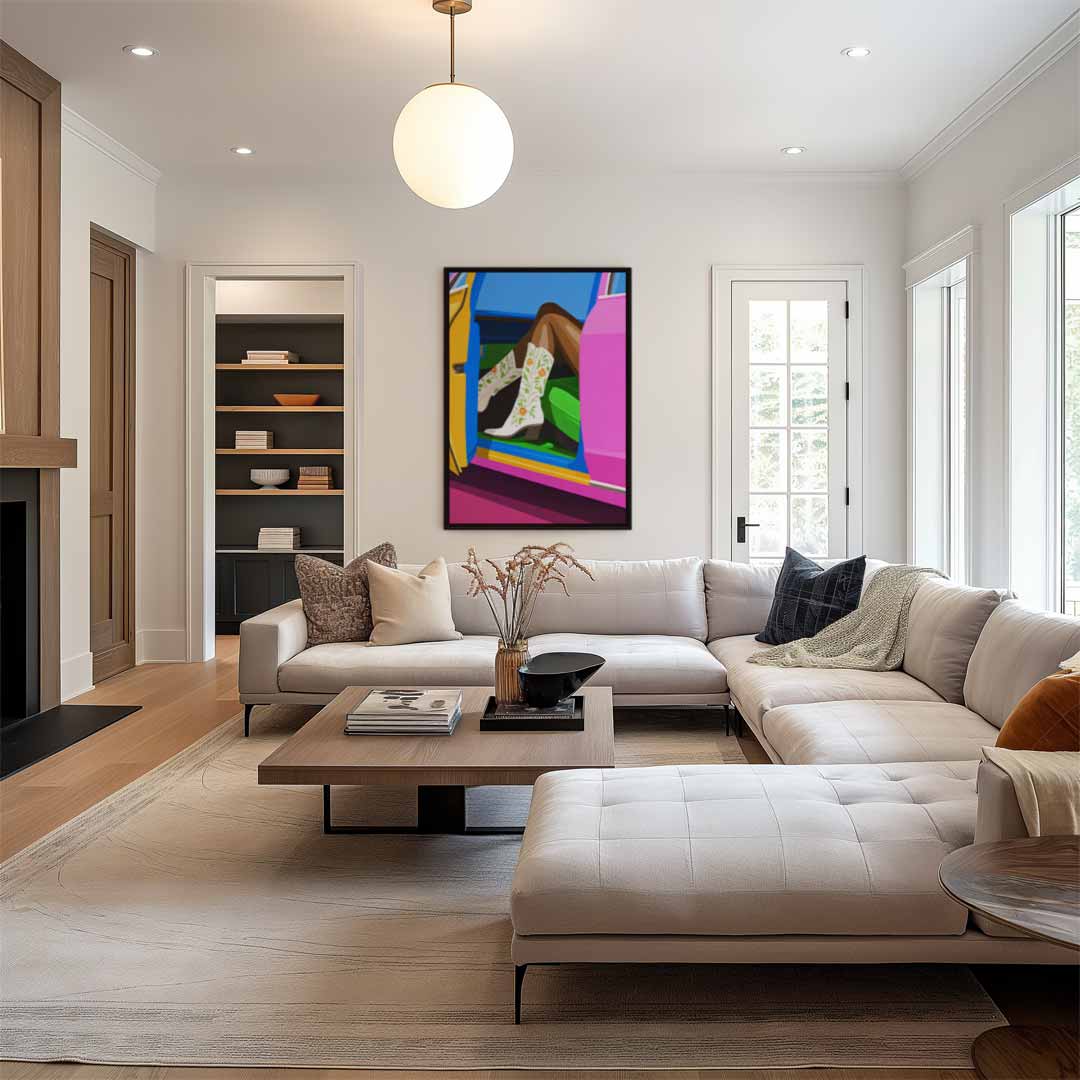 Vrolijke Coole Auto Scene Kunstwerk-canvas-dibond-plexiglas-wanddecoratie-WallArtistic