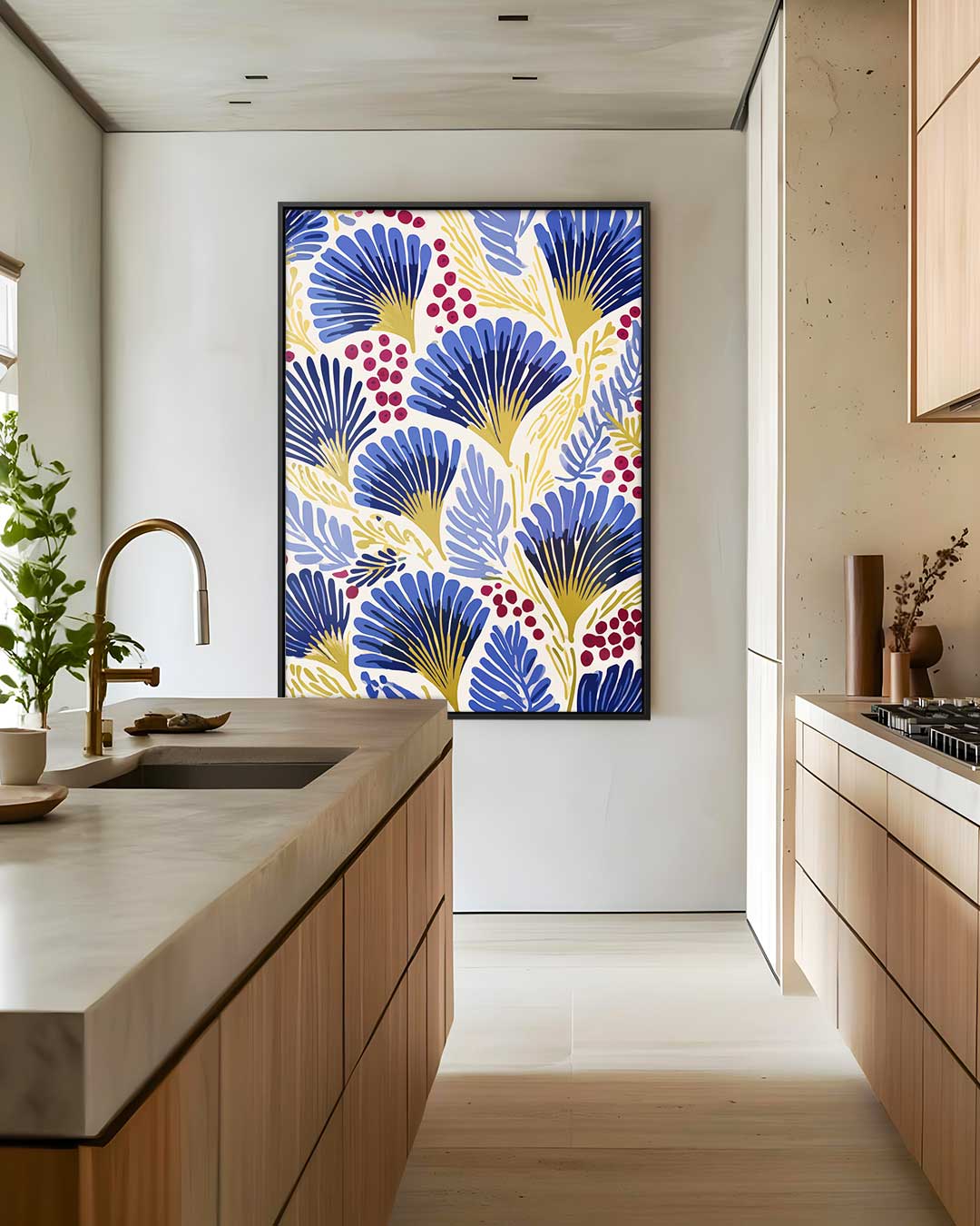 Blauwe Botanische Vibes Kunstwerk-canvas-dibond-plexiglas-wanddecoratie-WallArtistic